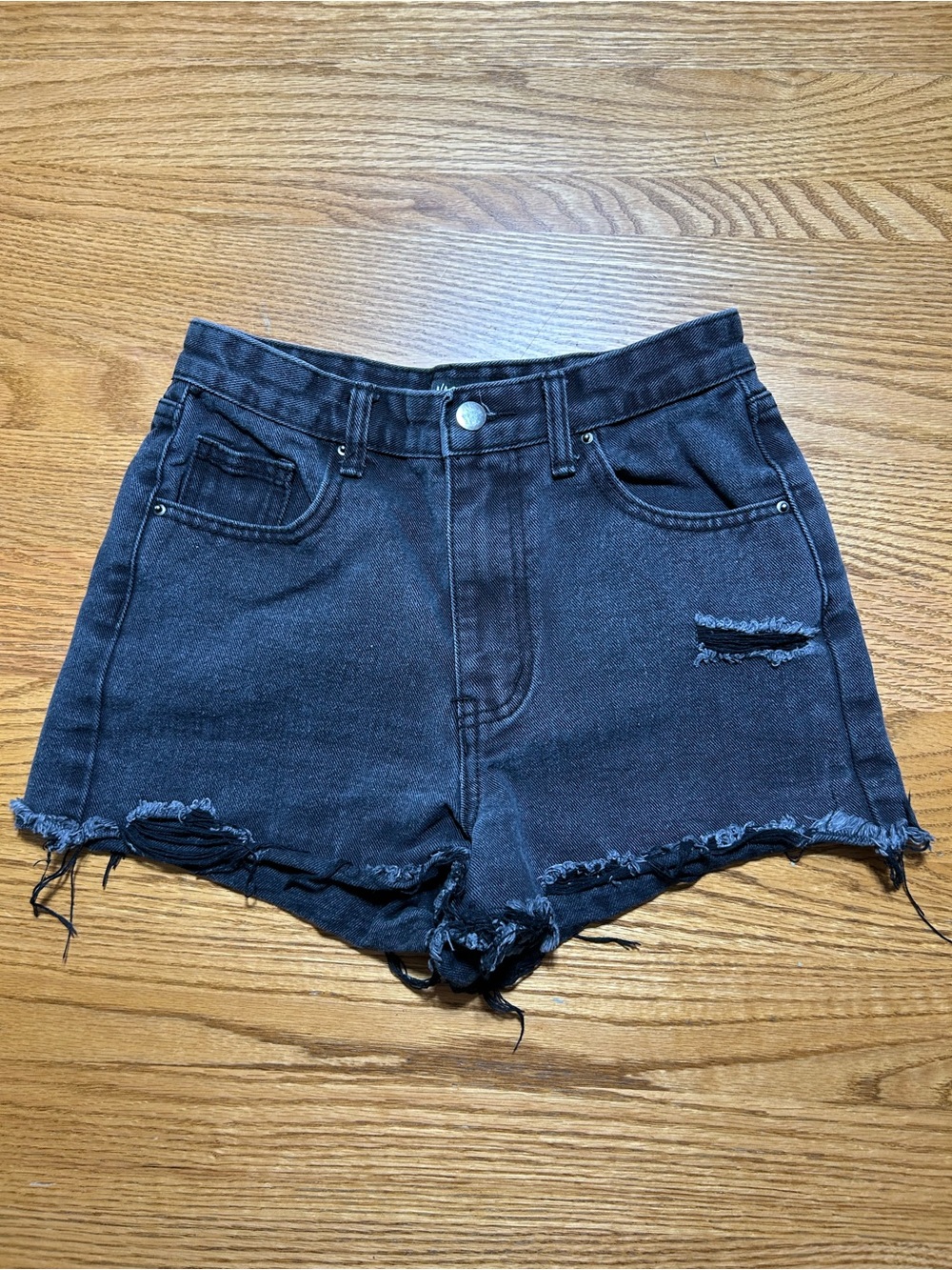 Nasty Gal Black Distressed High-Rise Jean Shorts